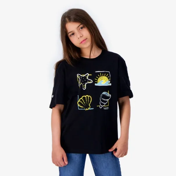 T-shirt fille manches courtes avec boutons pression COQUILLAGES - KONTAKT