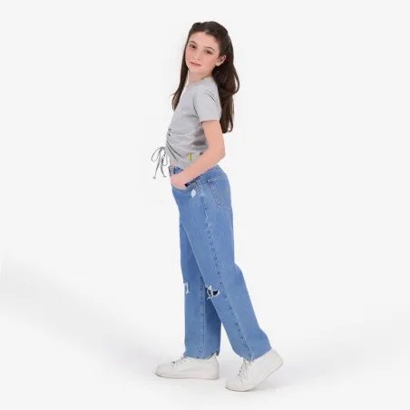 T-shirt fille manches courtes avec cordon de serrage - KONTAKT