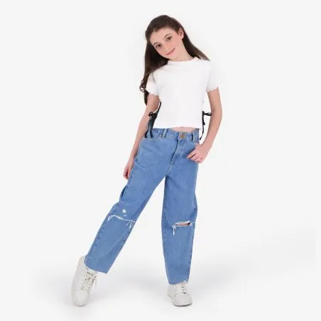 T-shirt fille manches courtes avec nœuds sur le cotés - KONTAKT
