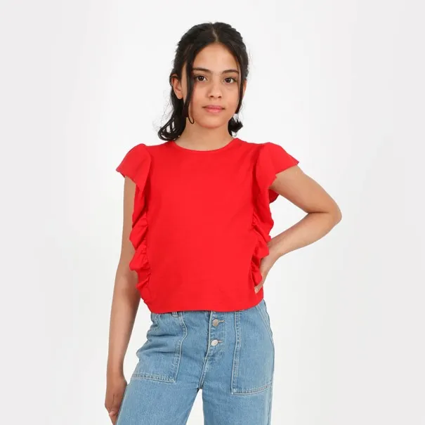 T-shirt fille manches courtes avec volant - KONTAKT