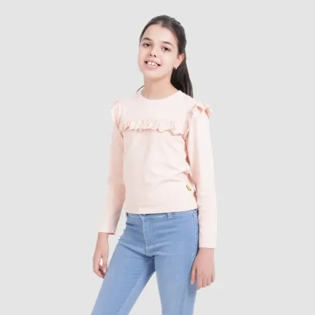 T-shirt fille manches longues avec volant - KONTAKT