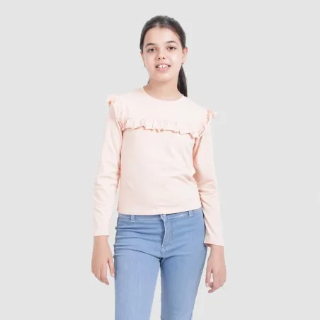 T-shirt fille manches longues avec volant - KONTAKT