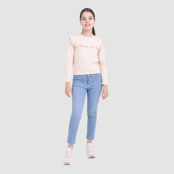 T-shirt fille manches longues avec volant - KONTAKT