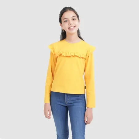 T-shirt fille manches longues avec volant - KONTAKT