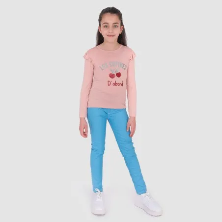 T-shirt fille manches longues avec volant et paillettes LES COPINES D'ABORD - KONTAKT