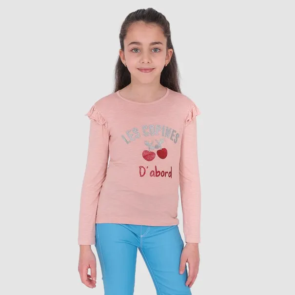 T-shirt fille manches longues avec volant et paillettes LES COPINES D'ABORD - KONTAKT