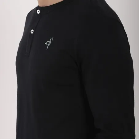 T-shirt homme côtelé manches longues col tunisien avec broderie - KONTAKT