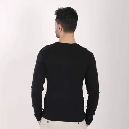 T-shirt homme côtelé manches longues col tunisien avec broderie - KONTAKT