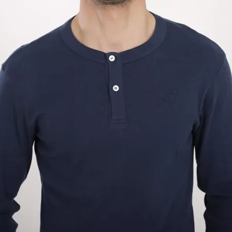 T-shirt homme côtelé manches longues col tunisien avec broderie - KONTAKT