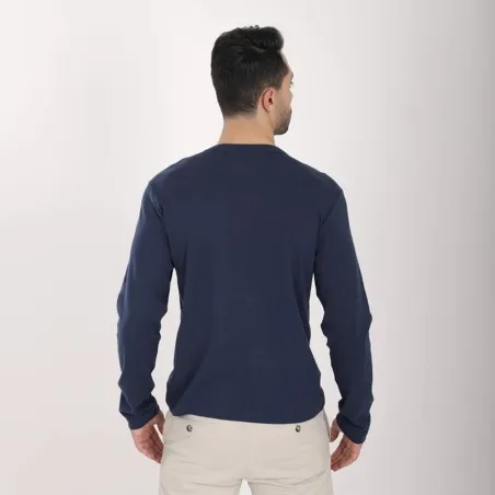 T-shirt homme côtelé manches longues col tunisien avec broderie - KONTAKT