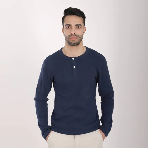 T-shirt homme côtelé manches longues col tunisien avec broderie - KONTAKT