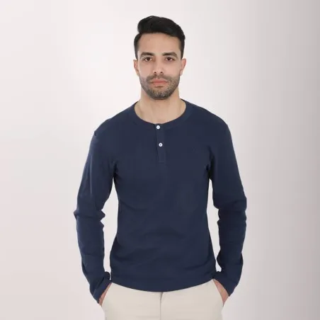T-shirt homme côtelé manches longues col tunisien avec broderie - KONTAKT