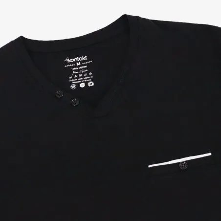 T-shirt homme manches courtes col tunisien et poche passepoilée - KONTAKT