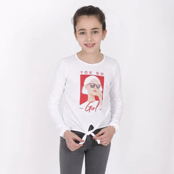 T-shirt fille manches longues noué YOU GO GIRL - KONTAKT