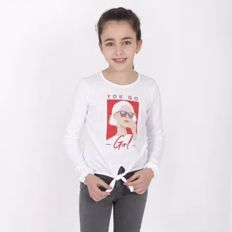 T-shirt fille manches longues noué YOU GO GIRL - KONTAKT