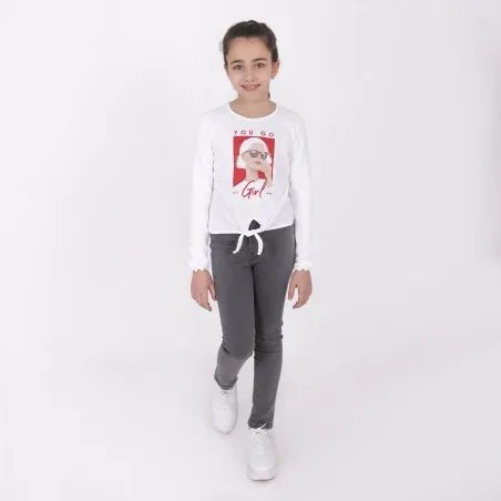 T-shirt fille manches longues noué YOU GO GIRL - KONTAKT