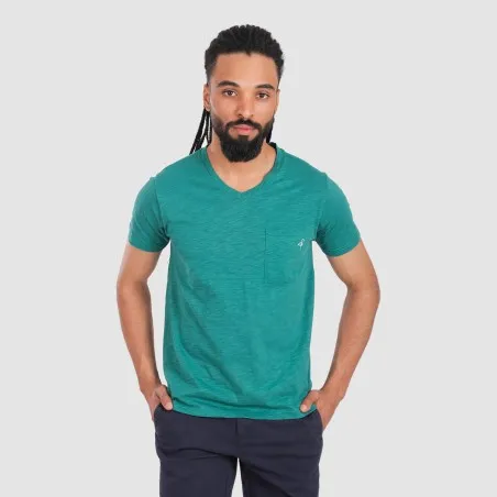 T-shirt flammé homme manches courtes col V avec poche poitrine - KONTAKT
