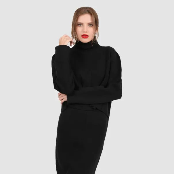 Ensemble femme pull et jupe avec fente en grosse maille - KONTAKT