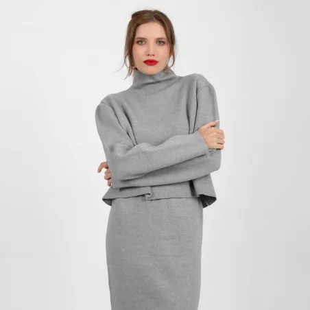 Ensemble femme pull et jupe avec fente en grosse maille - KONTAKT