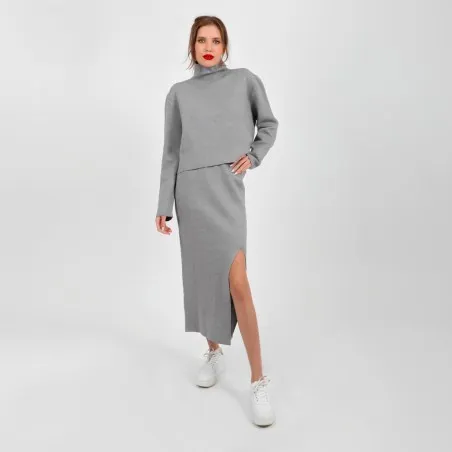 Ensemble femme pull et jupe avec fente en grosse maille - KONTAKT