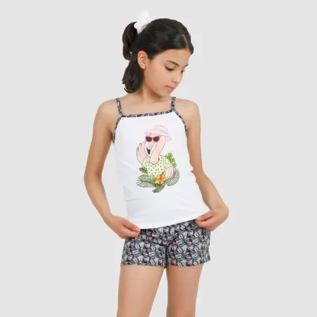 Ensemble fille bretelle et short FLAMANT ROSE - KONTAKT