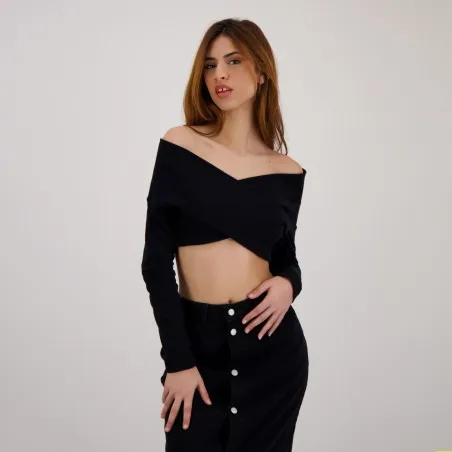 Top côtelé femme manches longues croisé - KONTAKT