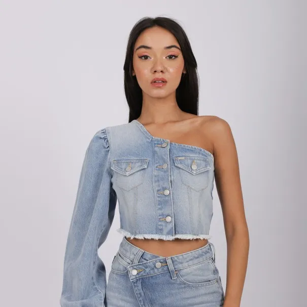 Top femme asymétrique en jeans - TAHIYA - KONTAKT