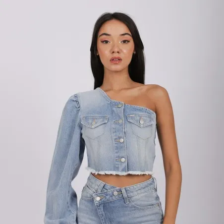 Top femme asymétrique en jeans - TAHIYA - KONTAKT