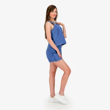 Top femme avec noeud sur le dos en jeans-TOUBA - KONTAKT