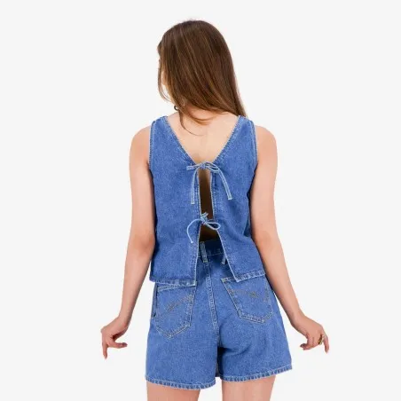 Top femme avec noeud sur le dos en jeans-TOUBA - KONTAKT