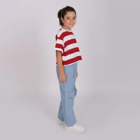 T-shirt sur taille rayé fille manches courtes - KONTAKT