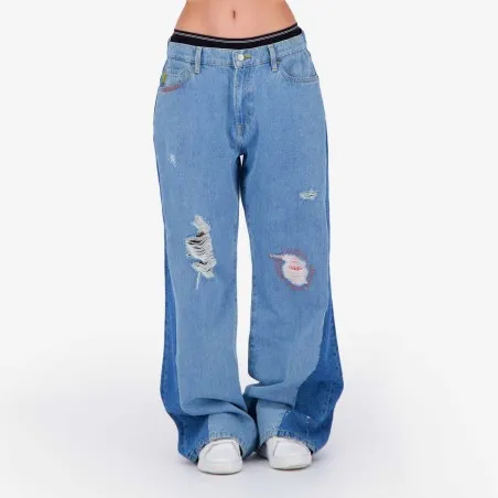 Upcycling baggy jeans femme bi-couleur - KONTAKT