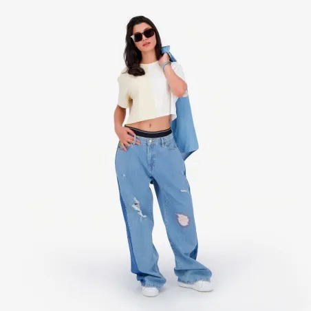 Upcycling baggy jeans femme bi-couleur - KONTAKT