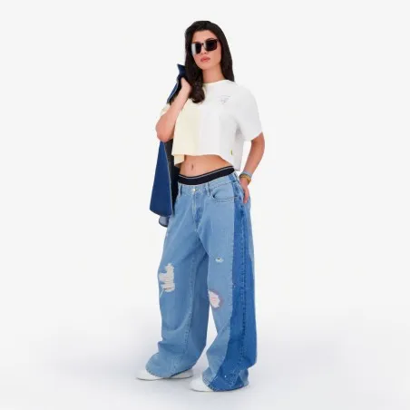 Upcycling baggy jeans femme bi-couleur - KONTAKT
