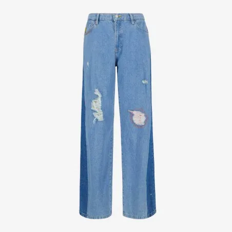 Upcycling baggy jeans femme bi-couleur - KONTAKT
