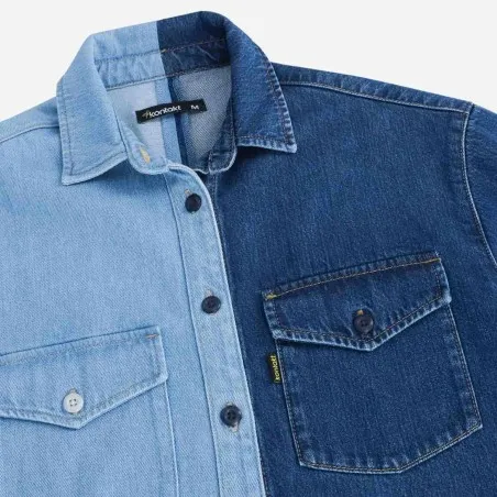Upcycling chemise oversized femme en jeans bi-couleur - SHER V1 - KONTAKT
