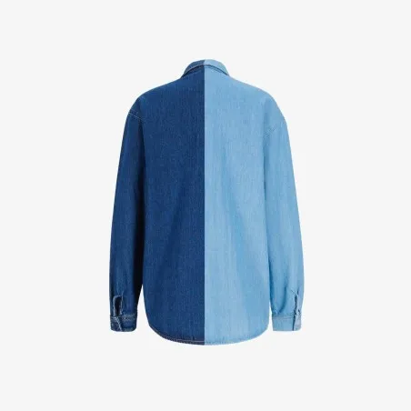Upcycling chemise oversized femme en jeans bi-couleur - SHER V1 - KONTAKT