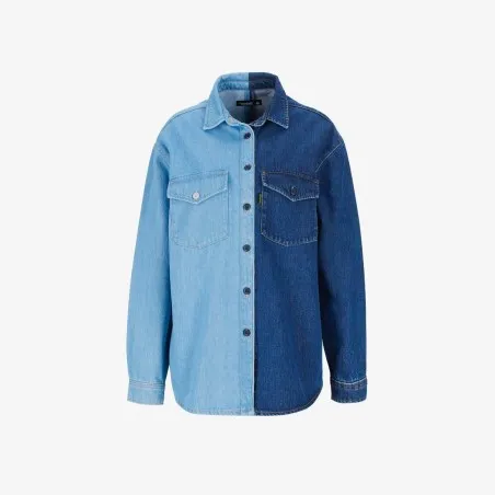 Upcycling chemise oversized femme en jeans bi-couleur - SHER V1 - KONTAKT