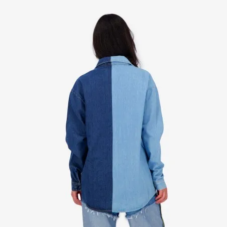Upcycling chemise oversized femme en jeans bi-couleur - SHER V1 - KONTAKT
