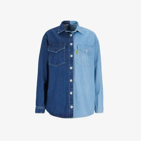 Upcycling chemise oversized femme en jeans bi-couleur - SHER V2 - KONTAKT