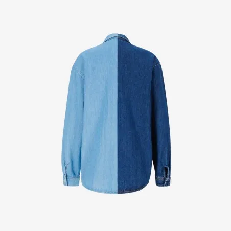 Upcycling chemise oversized femme en jeans bi-couleur - SHER V2 - KONTAKT