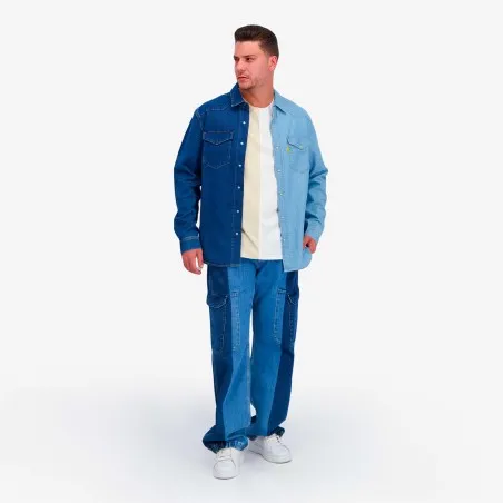 Upcycling chemise western homme en jeans bi-couleur - SHEMS V1 - KONTAKT