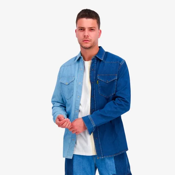 Upcycling chemise western homme en jeans bi-couleur - SHEMS V2 - KONTAKT