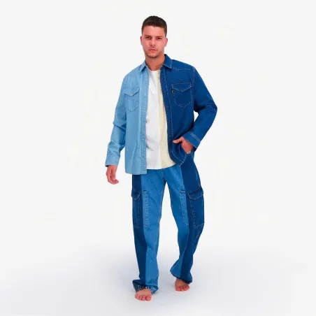 Upcycling chemise western homme en jeans bi-couleur - SHEMS V2 - KONTAKT