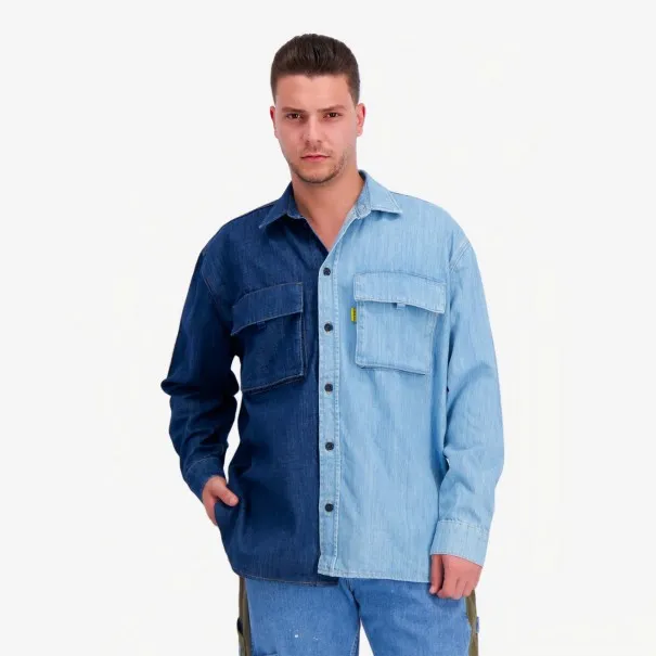 Upcycling chemise workwear homme en jeans bi-couleur - WAAD V1 - KONTAKT