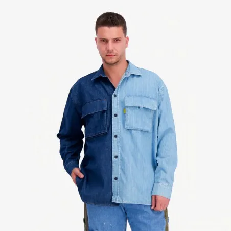 Upcycling chemise workwear homme en jeans bi-couleur - WAAD V1 - KONTAKT