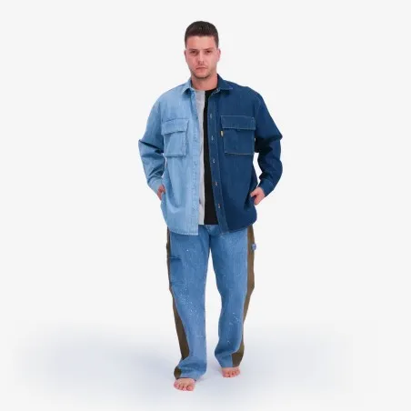 Upcycling chemise workwear homme en jeans bi-couleur - WAAD V2 - KONTAKT