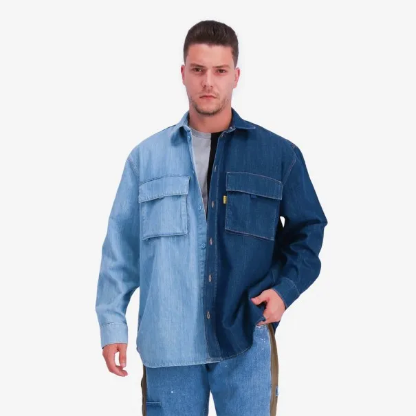 Upcycling chemise workwear homme en jeans bi-couleur - WAAD V2 - KONTAKT