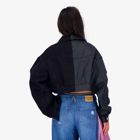 Upcycling cropped jacket femme bi-couleur KINDA V1 - KONTAKT
