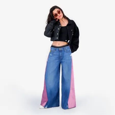 Upcycling cropped jacket femme bi-couleur KINDA V1 - KONTAKT